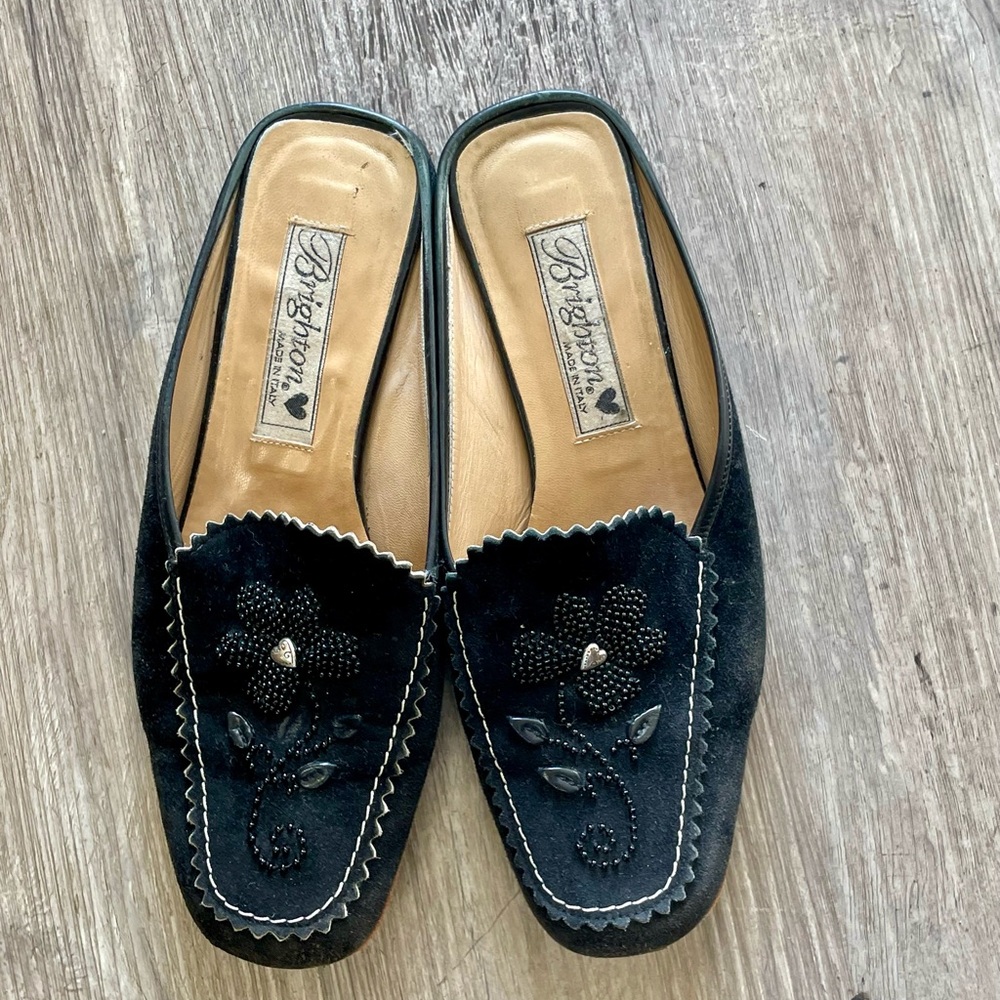Brighton Melani Black Suede Leather Floral Beaded Mules Size 6.5 - Picture 11 of 15